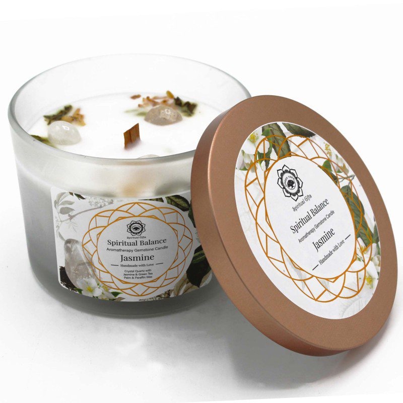 Bougie Equilibre Spirituel Cristal de Roche & Jasmin - 256g Green Tree Candle