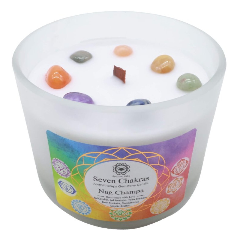 Bougie 7 Chakras - Cristaux Lithothérapie & Nag Champa - 256g Green Tree Candle