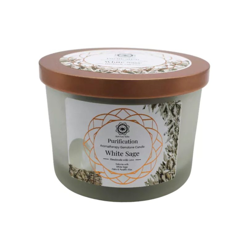Bougie Purification - Sélénite & Sauge blanche - 256g Green Tree Candle