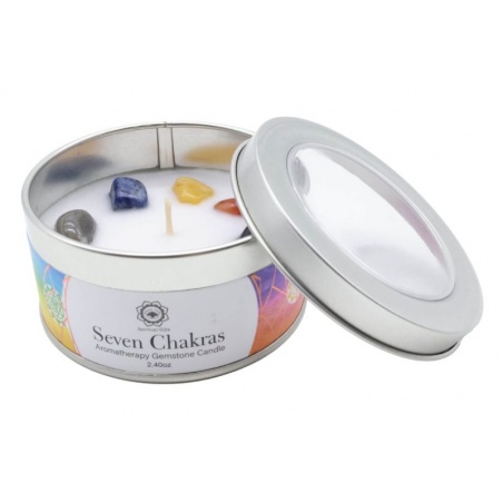 Bougie 7 Chakras - Cristaux Lithothérapie & Nag Champa - 70g Green Tree Candle - Green Tree Candle