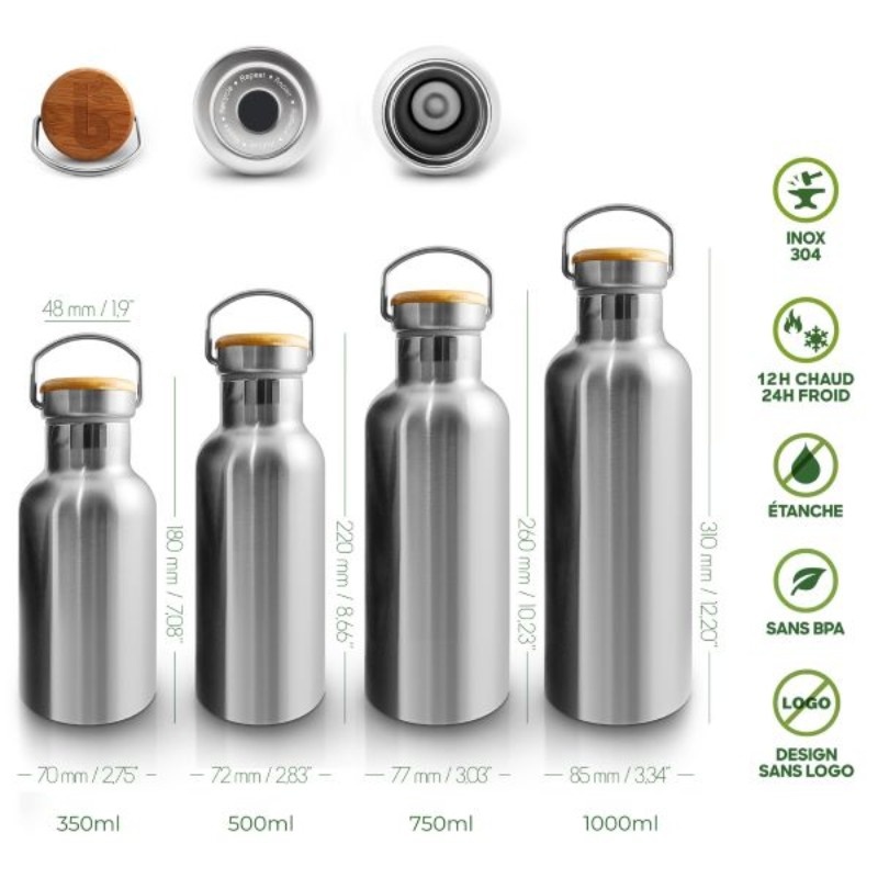 Bouteille isotherme en inox 1 L Bambaw