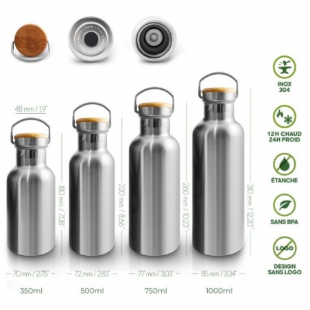 Bouteille isotherme en inox 1 L Bambaw