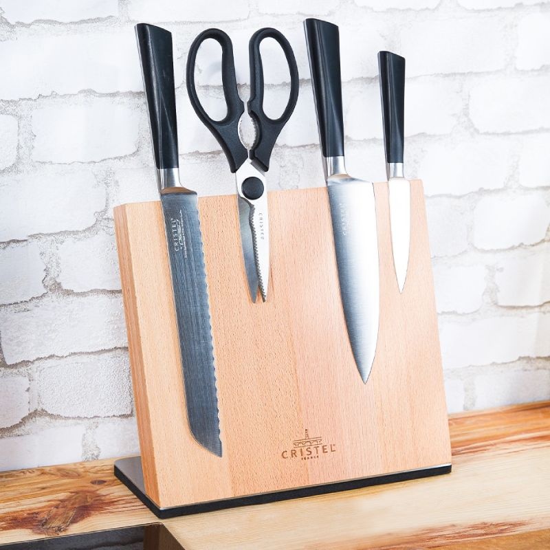 Bloc à couteaux aimanté en bois de Hêtre Cristel