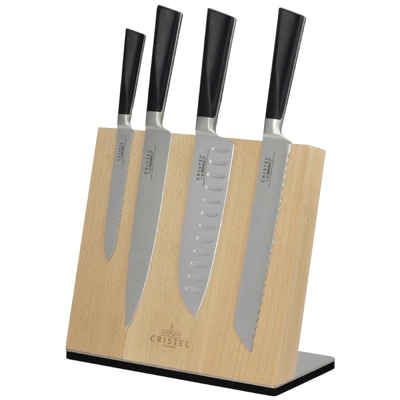 Bloc à couteaux aimanté en bois de Hêtre Cristel