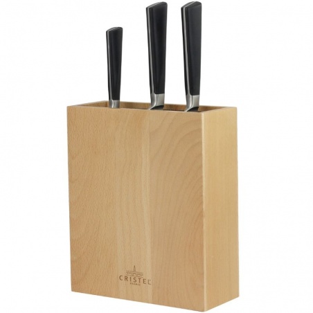 Bloc à couteaux rectangulaire en bois de Hêtre - 8 couteaux Cristel - Cristel