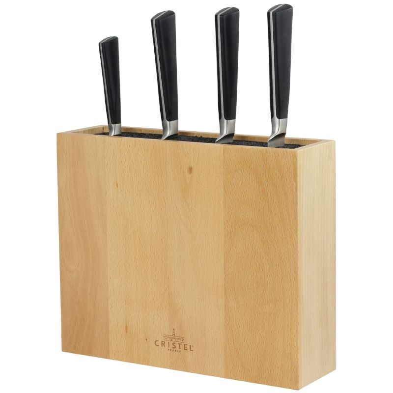 Bloc à couteaux rectangulaire en bois de Hêtre - 10 couteaux Cristel