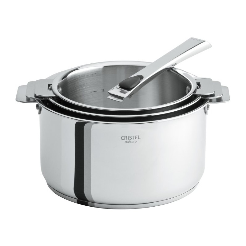 Série de 3 casseroles Casteline + 1 poignée amovible inox Casteline Cristel