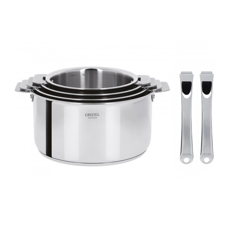 Série de 4 casseroles Casteline + 2 poignées amovibles inox Casteline Cristel