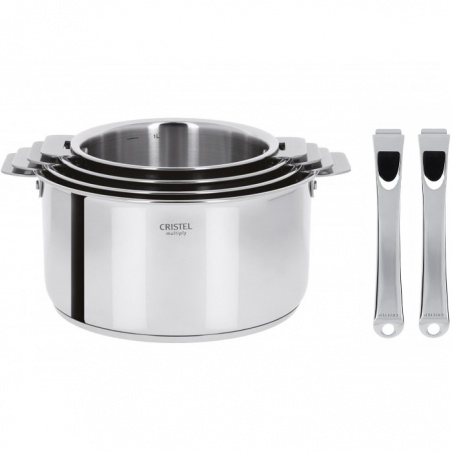Série de 4 casseroles Casteline + 2 poignées amovibles inox Casteline Cristel - Cristel