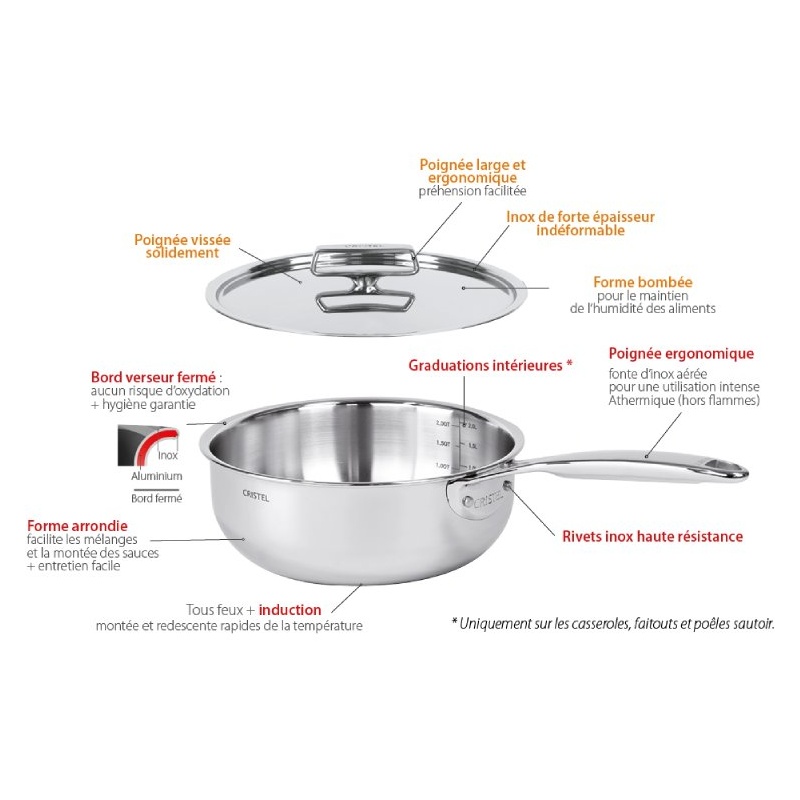 Casserole inox Castel Pro 24 cm Cristel