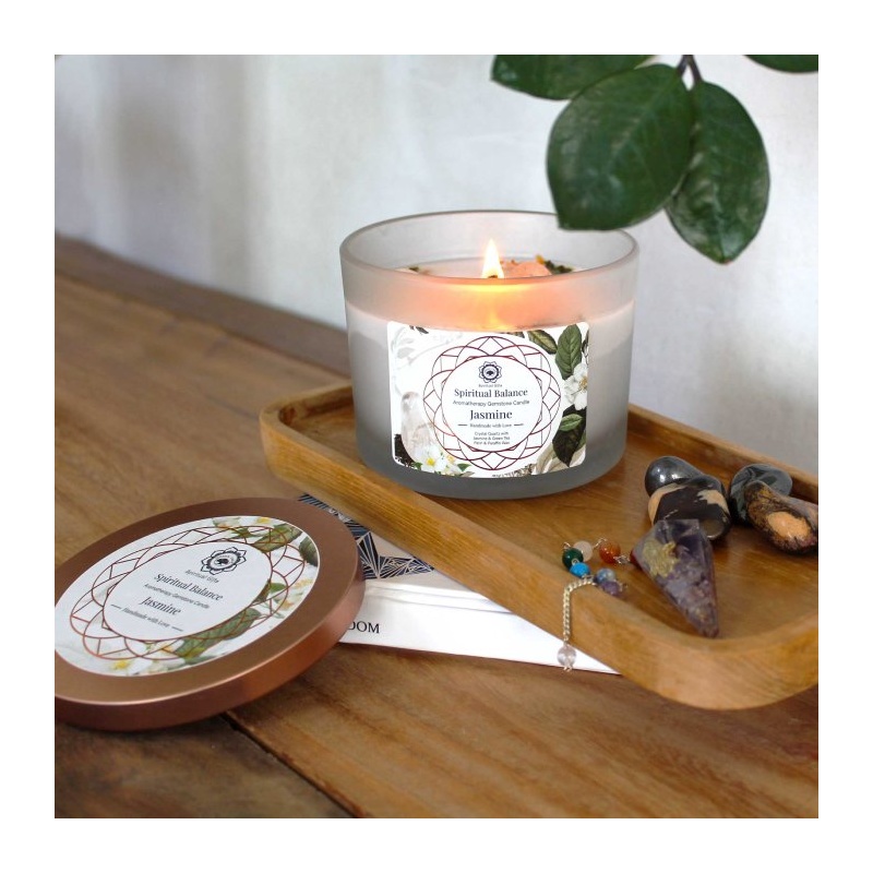 Bougie Equilibre Spirituel - Cristal de Roche & Jasmin - 256g Green Tree Candle