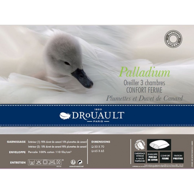 Oreiller ferme Palladium 90% duvet - 65x65 cm Drouault
