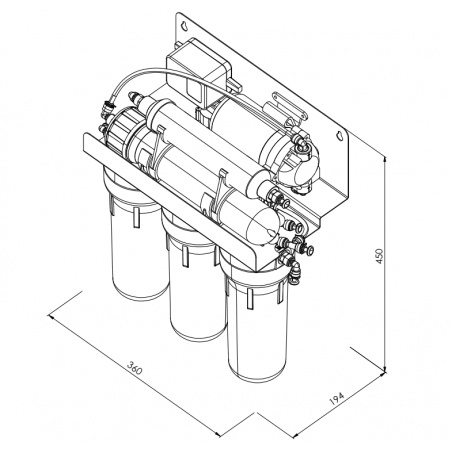 Dimensions Osmoseur STANDARD PRO avec pompe et minéralisation Ecosoft