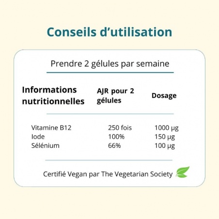 Vitamine B12 + Iode et Sélénium - 60 comprimés  Argalys