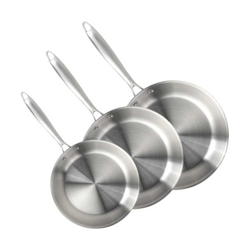 Lot de 3 Poêles inox Brigade - 20, 24 et 28 cm Livoo