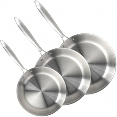 Lot de 3 Poêles inox Brigade - 20, 24 et 28 cm Livoo - Livoo
