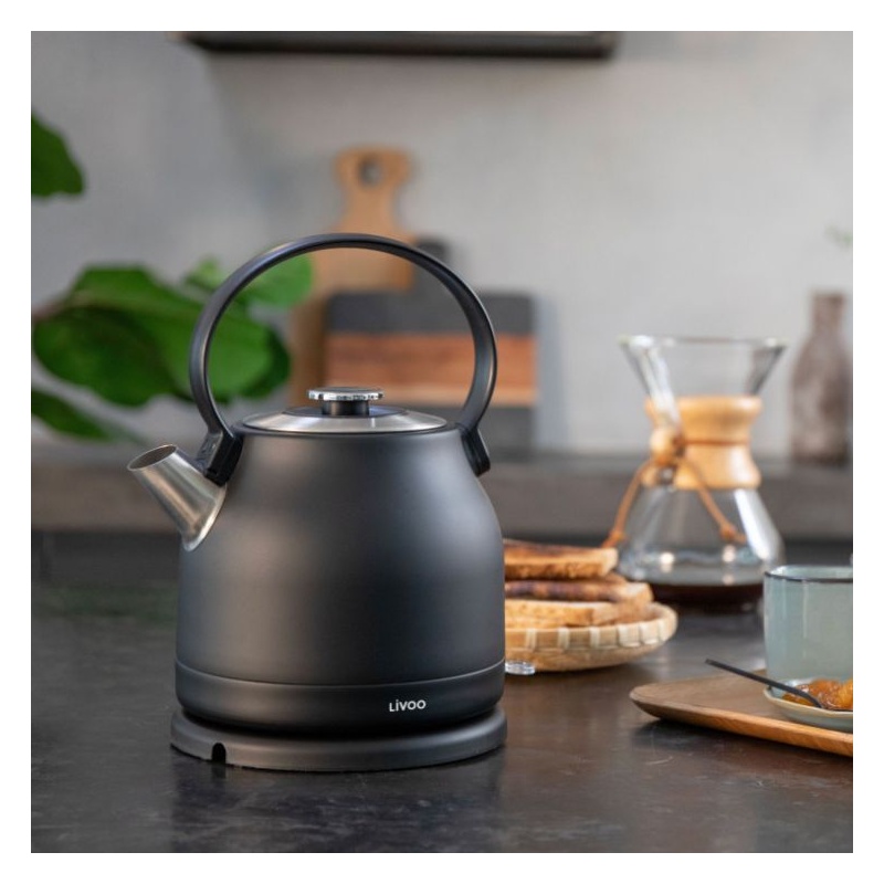 Bouilloire rétro 1,5L électrique 2200W en inox - Noir Livoo