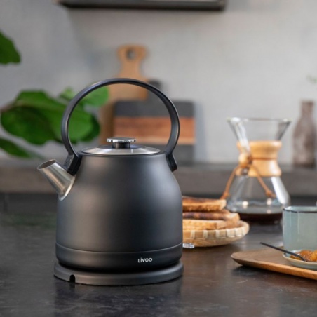 Bouilloire rétro 1,5L électrique 2200W en inox - Noir Livoo