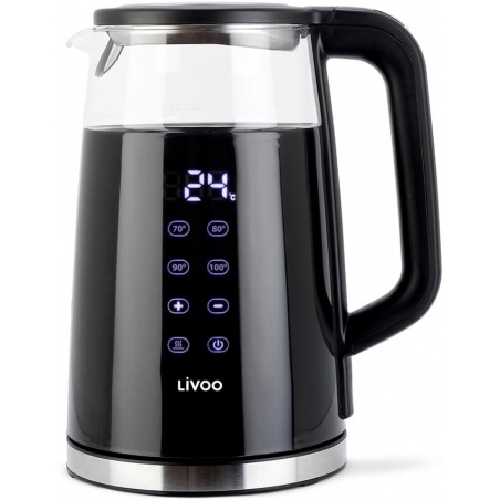 Bouilloire digitale à température réglable 1,7L électrique 2200W en verre et inox Livoo - Livoo