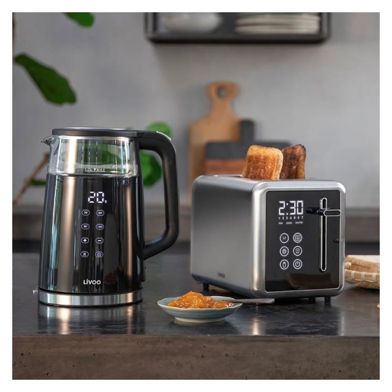 Bouilloire digitale à température variable 1,7L électrique 2200W en verre Livoo