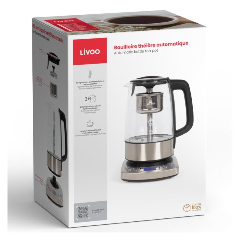 Bouilloire infuseur à thé automatique 1,7L - 2200W Livoo