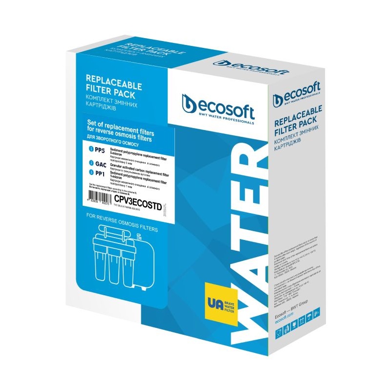 Lot de 3 filtres de remplacement pour osmoseur d'eau Ecosoft