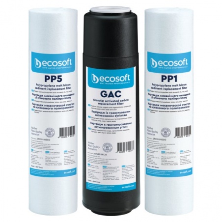 Lot de 3 filtres (PP5 / GAC / PP1) pour osmoseur Ecosoft