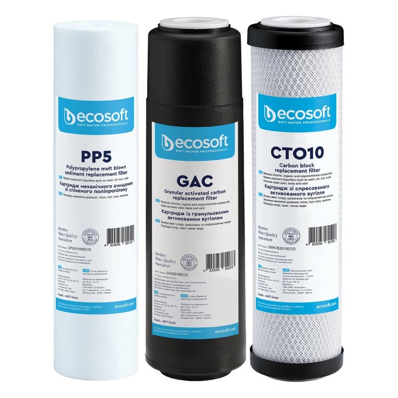 Lot de 3 filtres de remplacement Advanced pour osmoseur (PP5, GAC, CTO) Ecosoft