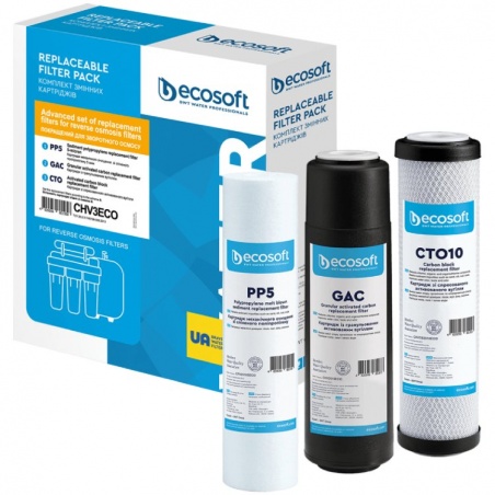 Lot de 3 filtres de remplacement Advanced pour osmoseur (PP5, GAC, CTO) Ecosoft - Ecosoft