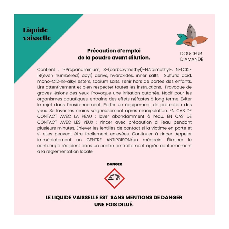 Précautions emploi - Recharge Liquide Vaisselle Amande Douce Pimpant