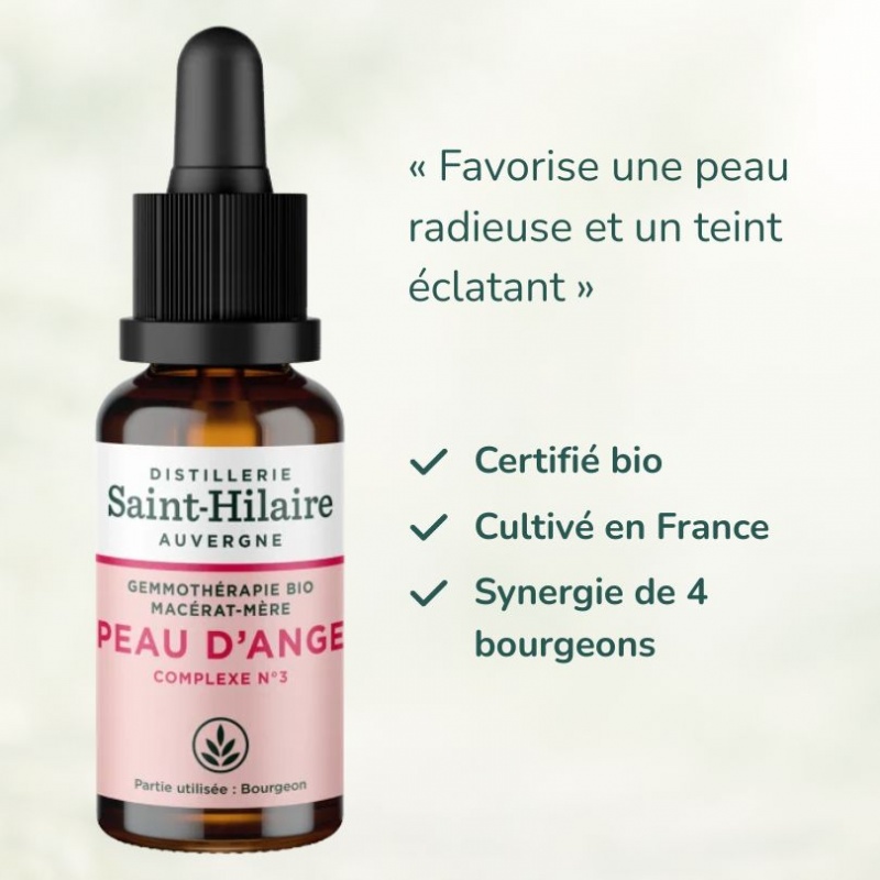 Bienfaits complexe de gemmothérapie PEAU D'ANGE (santé de la peau) certifié bio