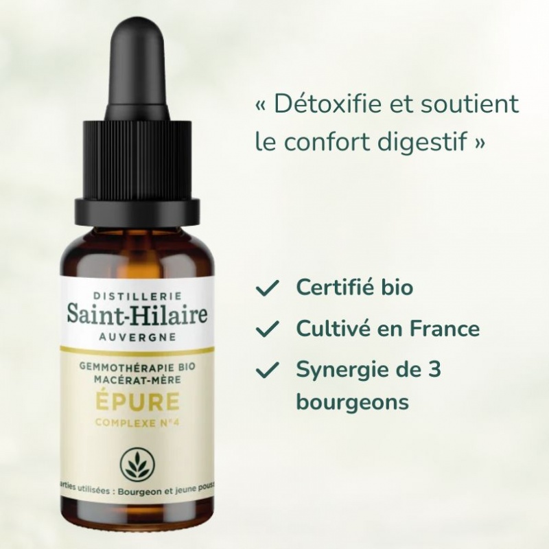 Bienfaits complexe de gemmothérapie EPURE (digestion) certifié bio
