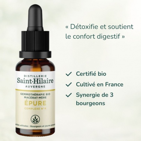 Bienfaits complexe de gemmothérapie EPURE (digestion) certifié bio