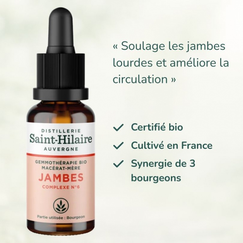 Bienfaits complexe de gemmothérapie JAMBES (circulation) certifié bio