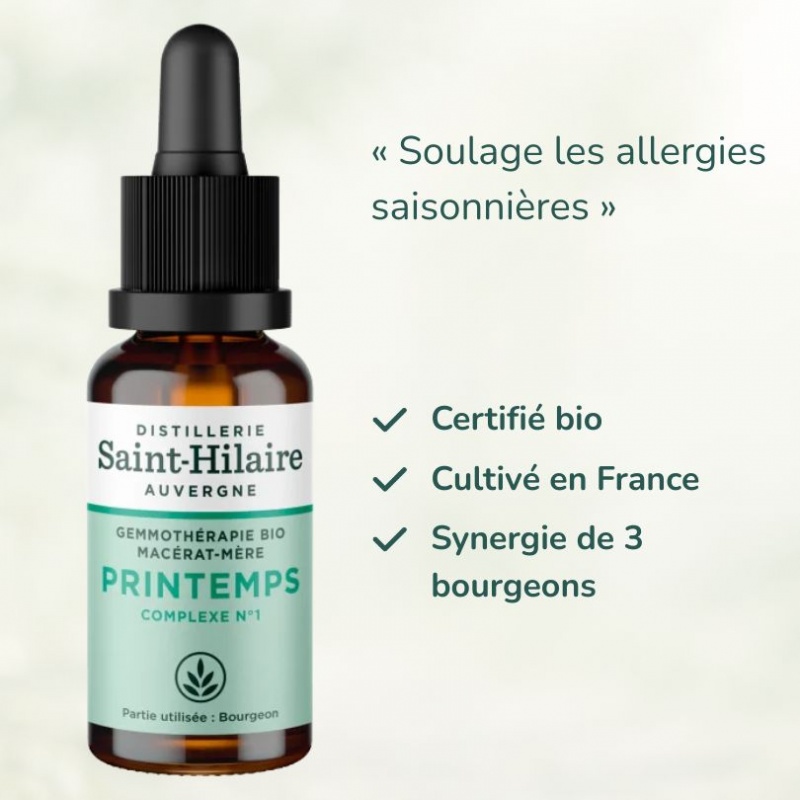 Bienfaits complexe de gemmothérapie PRINTEMPS (allergies) certifié bio