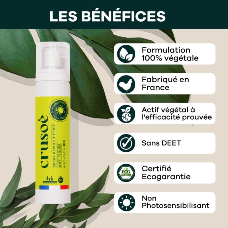 bénéfices et bienfaits du Spray répulsif anti tiques Crusoé