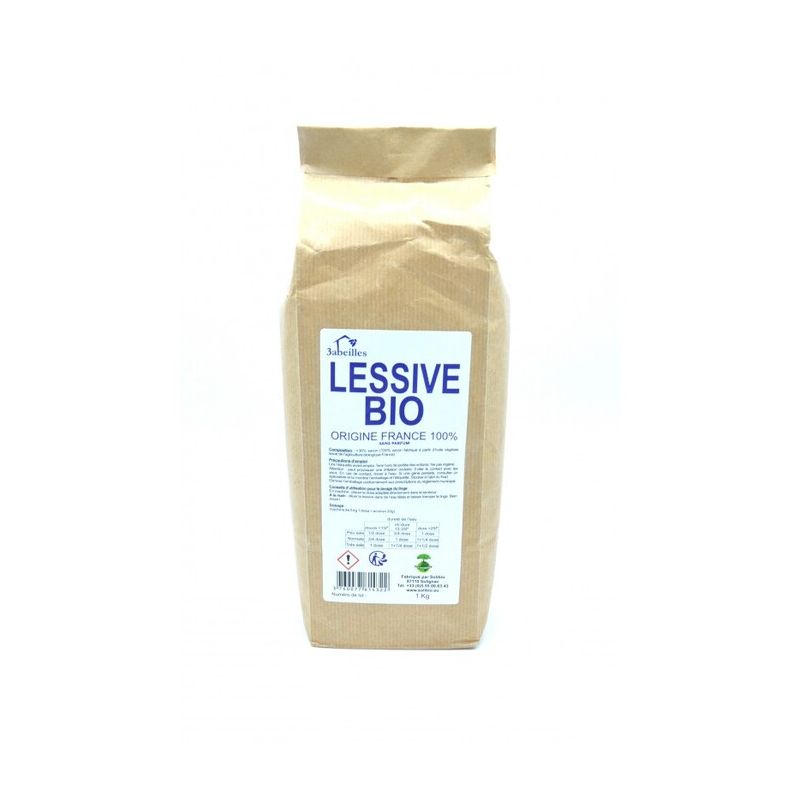 Lessive en poudre Bio sans parfum 1 kg - 4 mois de lessive