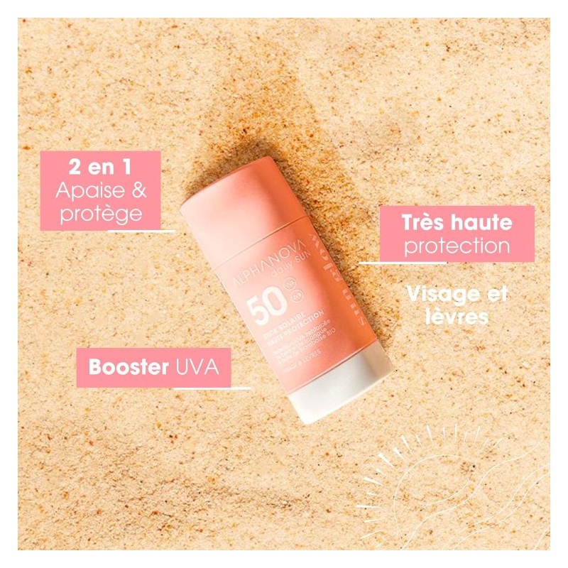Bienfaits du stick solaire visage haute protection spf 50 Alphanova
