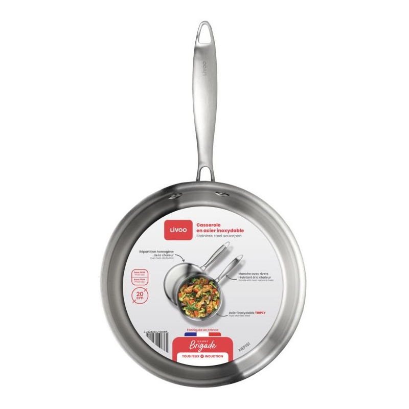 Casserole inox Brigade fixe 20 cm  Livoo