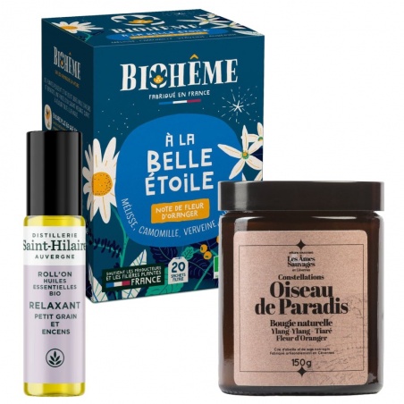 Coffret instant zen : bougie, infusion, roll-on relaxant Nouvojour - Nouvojour