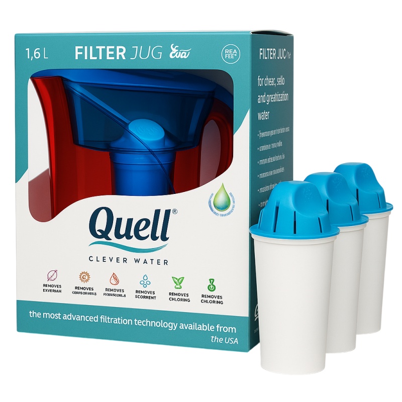 Kit Carafe filtrante Eiva 1,6L - bleu avec lot de 3 filtres QUELL