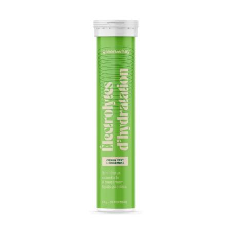 Électrolytes d’hydratation - Saveur Citron vert & Gingembre - 20 pastilles Greenwhey - Greenwhey