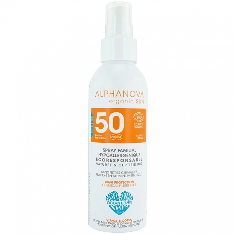 Spray solaire Familial SPF50 hypoallergénique - coco Alphanova
