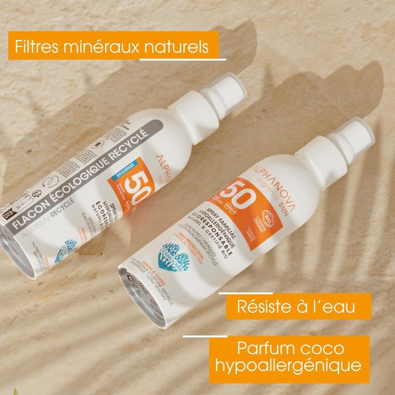 Spray solaire Familial SPF50 hypoallergénique - coco Alphanova