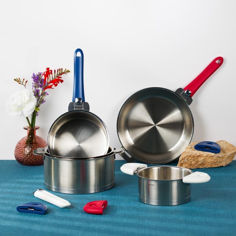 Lot de 3 casseroles Mutine + poignée amovible Cristel