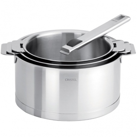 Série de 3 casseroles Strate + 1 poignée amovible inox Strate Cristel - Cristel