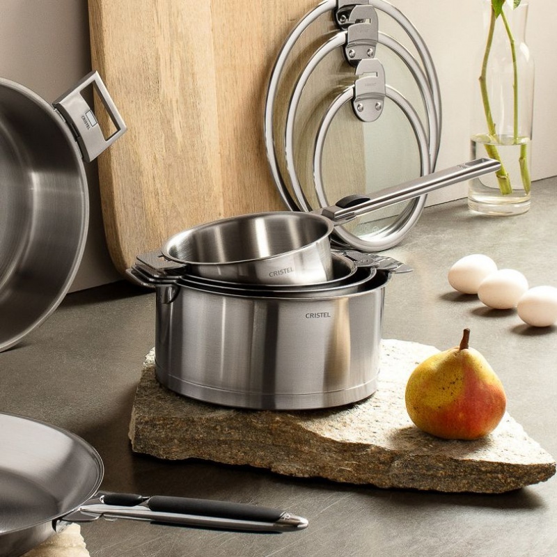 Série de 4 casseroles Strate + 2 poignées amovibles inox Strate Cristel