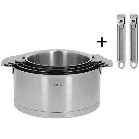 Série de 4 casseroles Strate + 2 poignées amovibles Zénith Cristel - Cristel