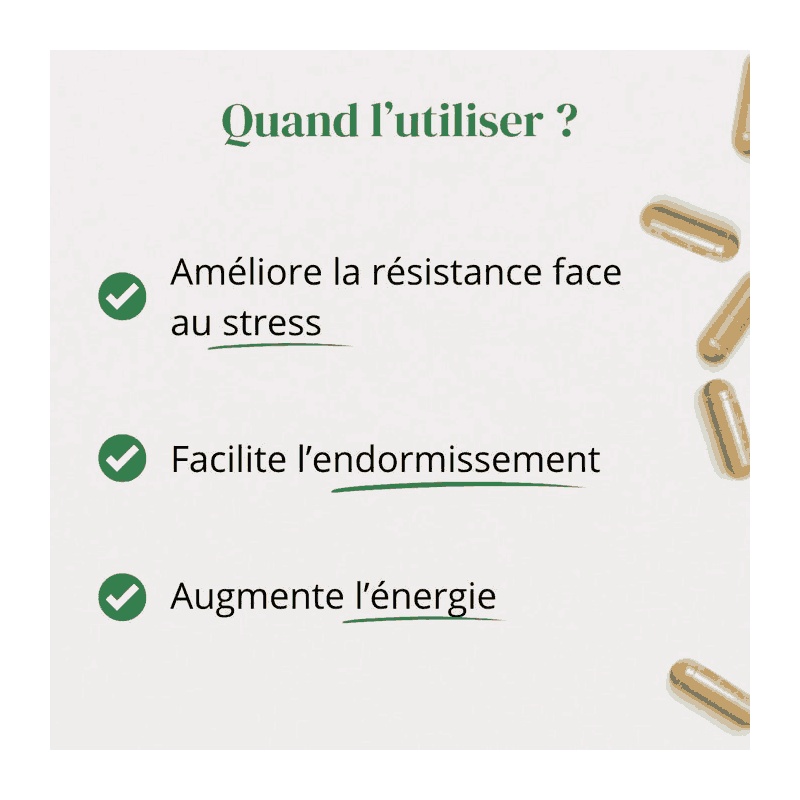 Utilisation formule Ashwagandha + Magnésium + Tryptophane Argalys
