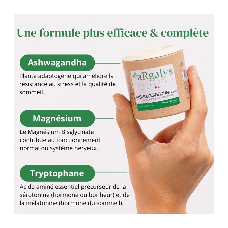 Complément alimentaire ARGALYS Ashwagandha KSM-66® + Magnésium + Tryptophane
